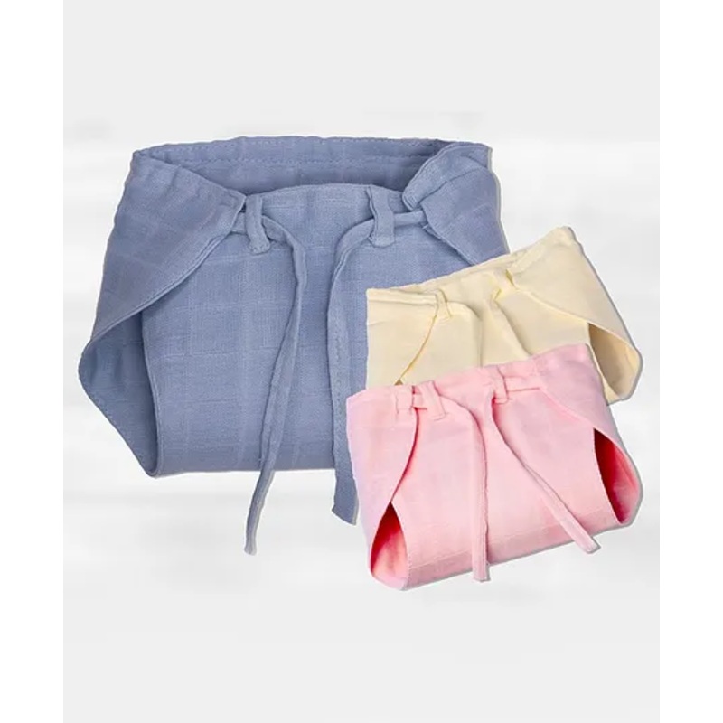 Lollipop Lane  Muslin Cloth Diapers with Adjustable Strings - New Born (Multicolor) (Pack of 3)