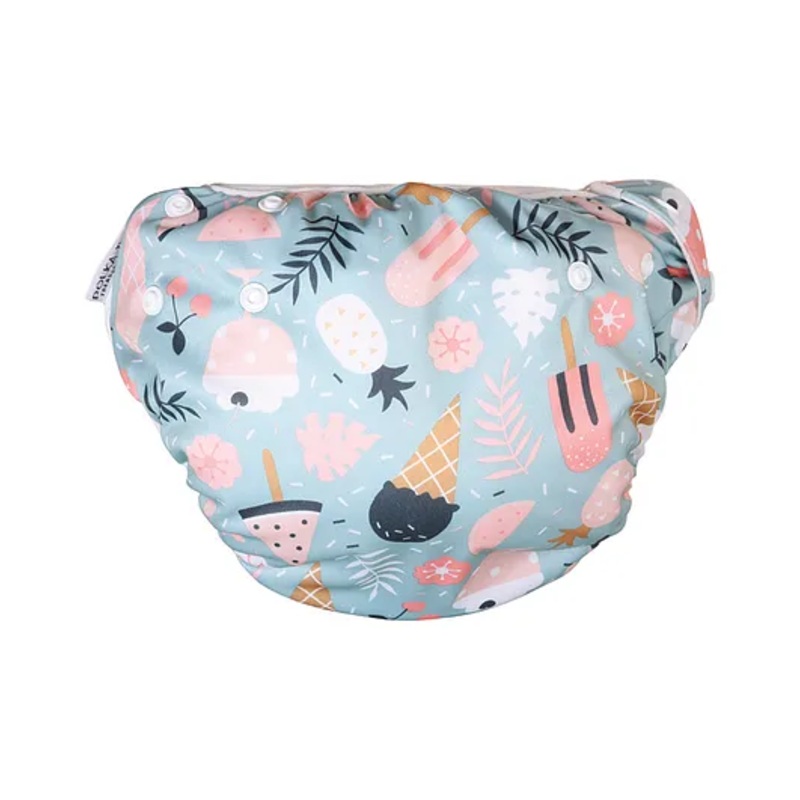 Polka Tots Reusable and Washable Baby Swim Diaper Costume With Size Adjustable Candy Design for 12 to 24 Months Kids - Grey