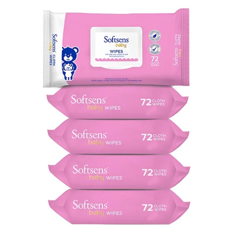 Softsens Baby  Extra Moisturizing Skin care Wet Wipes - 72 Pieces Each (Pack of 5)