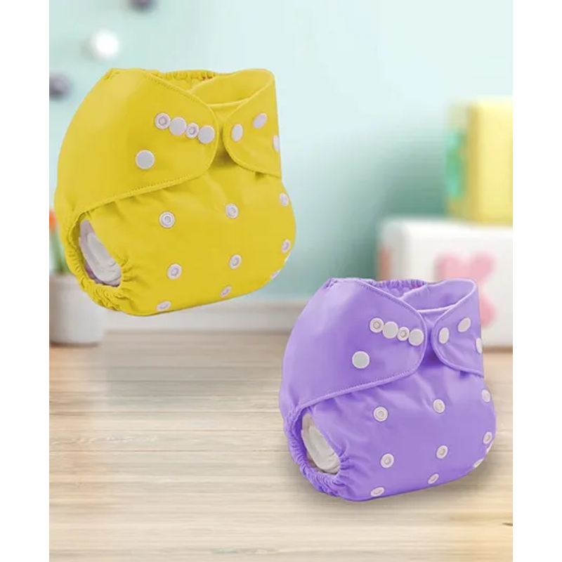 Sparkle Joy Free Size Reusable Cloth Diaper Without Insert Pack Of 2 - Purple & Yellow