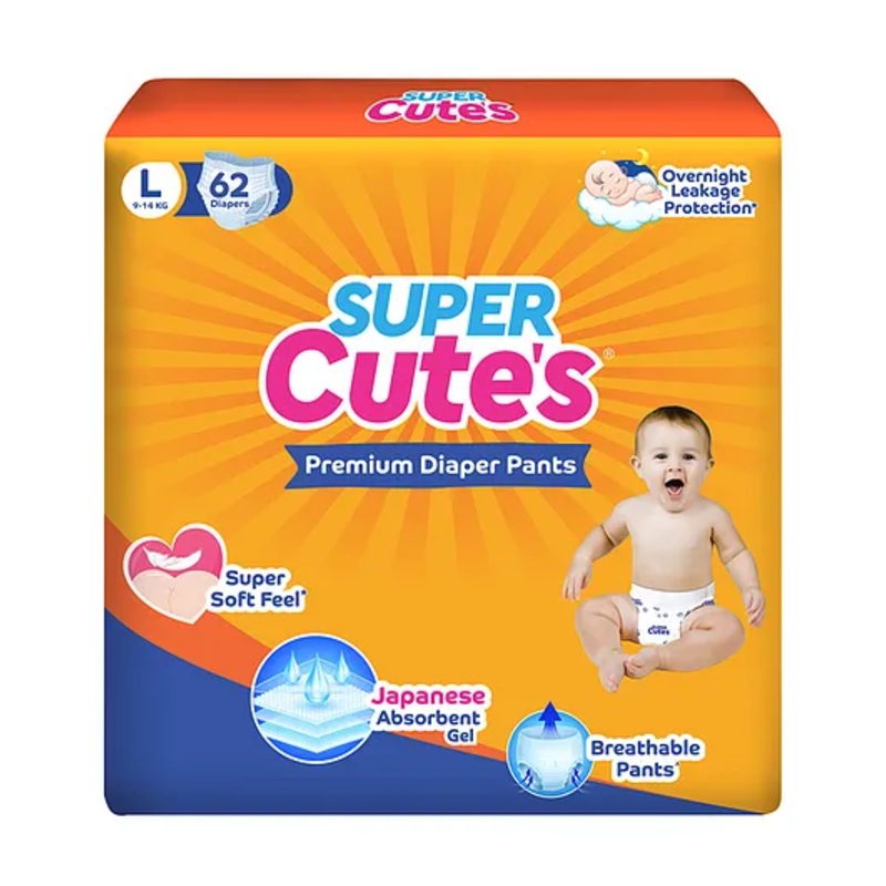Super Cutes Pullups Pant Style Diaper Super Soft and Rash Free with Wetness Indicator Large - 62 Pieces
