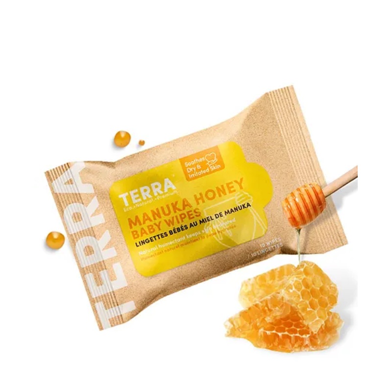 Terra Biodegradable Manuka Honey Organic Baby Wipes Mini Pack of 24 - 240 Pieces