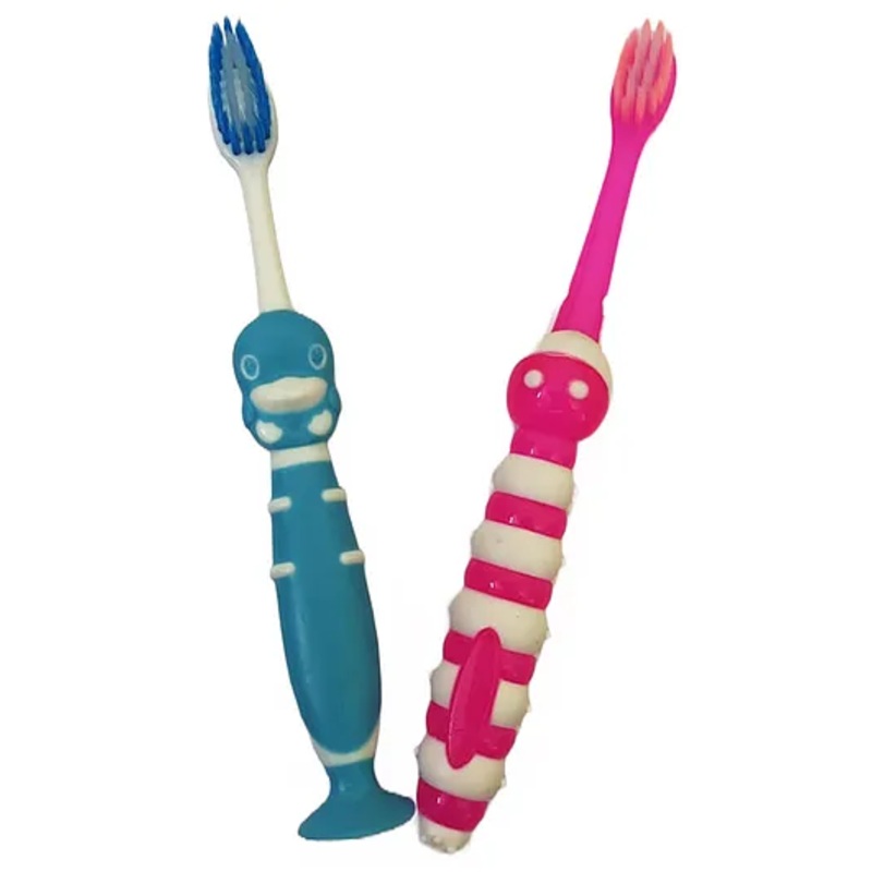 Yunicorn Max Octopus & Caterpillar Kids Soft Bristle Toothbrush with Protective Head Cap - Pack 2 - Colour may vary