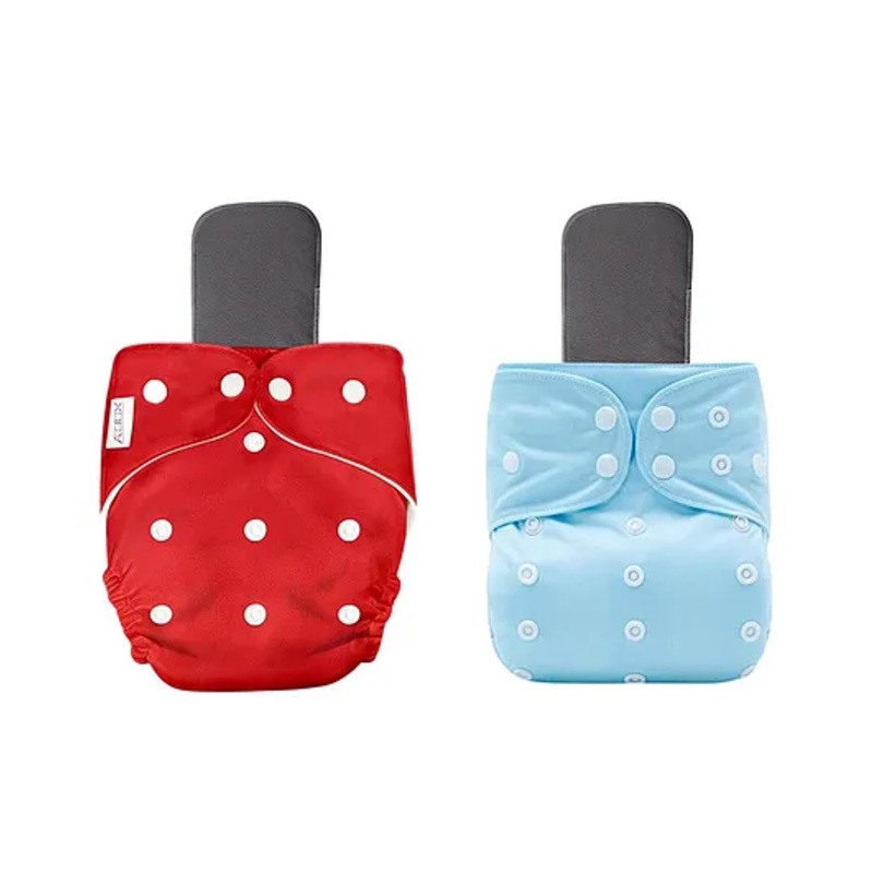 AEREX Reusable Baby Cloth Diapers For 6 Months to 3 Years With 2 Black Insert Pad Leak Proof Washable Diapers For New Born Babies Adjustable Pocket Cloth Diaper Nappies (Red & Light Blue)