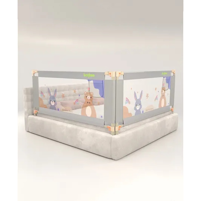 BAYBEE Baby Bed Rail Guard for Baby Toddlers Safety, Portable Kids Bed Rail Safeguard Fence with Adjustable Height | Foldable Single Side Bed Protector for Newborn Baby (Pack of 2, Light Grey, 150x80cm)