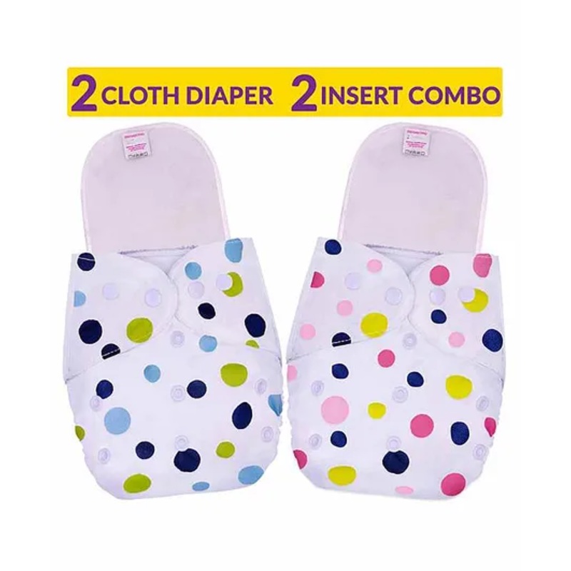 Bembika Reusable Cloth Diapers With Inserts Polka Dot Print Pack of 2 - White