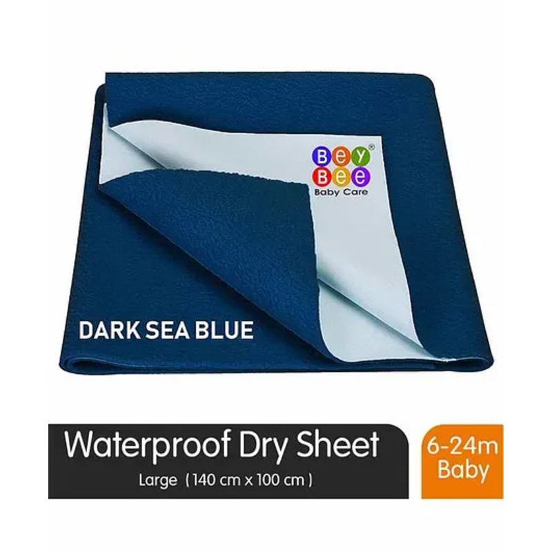 BeyBee Quick Dry Baby Bed Protector Waterproof Sheet, Large - Dark Sea Blue
