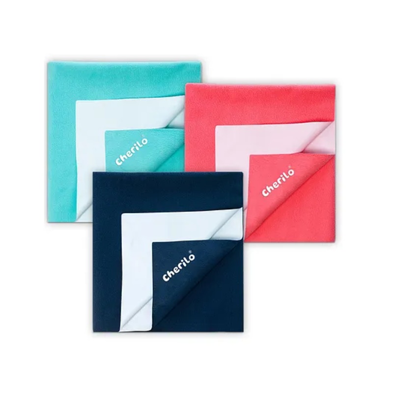 Cherilo Waterproof Reusable Baby Dry Sheet Large Pack of 3 - Navy Blue Salmon Rose & Sea Green