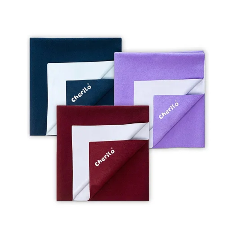 Cherilo Waterproof Reusable Baby Dry Sheet Medium Size, Pack of 3- Maroon  Violet & Navy Blue