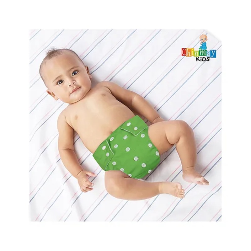 Chinmay Kids Cloth Diaper Adjustable Reusable Washable Printed Button Diaper With Insert - Green