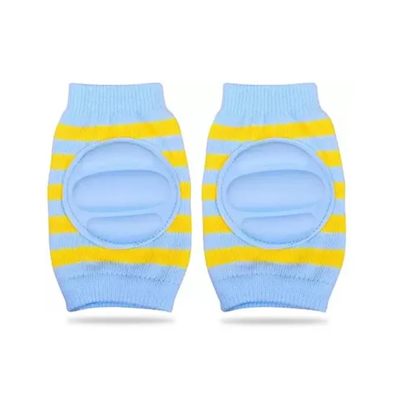 Chinmay Kids Crawling Anti-Slip Padded Stretchable Elastic Cotton Soft Breathable Comfortable Knee & Elbow Cap with Lining Pattern - Sky Blue