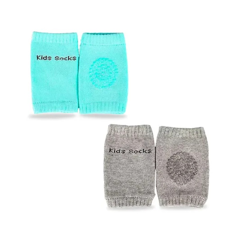 Chinmay Kids Knee Pads with Anti-Slip Padded Stretchable Elastic Cotton Soft Comfortable Pack of 2 - Green & Grey