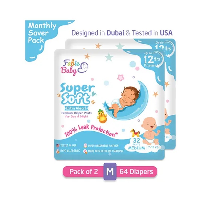 Fabie Baby Pant Style Diaper Medium Size (32Pcs) - Pack of 2