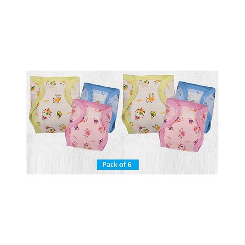 Lollipop Lane Hosiery Cloth Diaper with Velcro Closure and Muslin Lining - New Born (Multicolor) (Pack of 6)