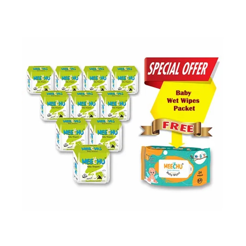Meechu Medium Baby Diapers  Medium Pack of 10 - 50 Pieces