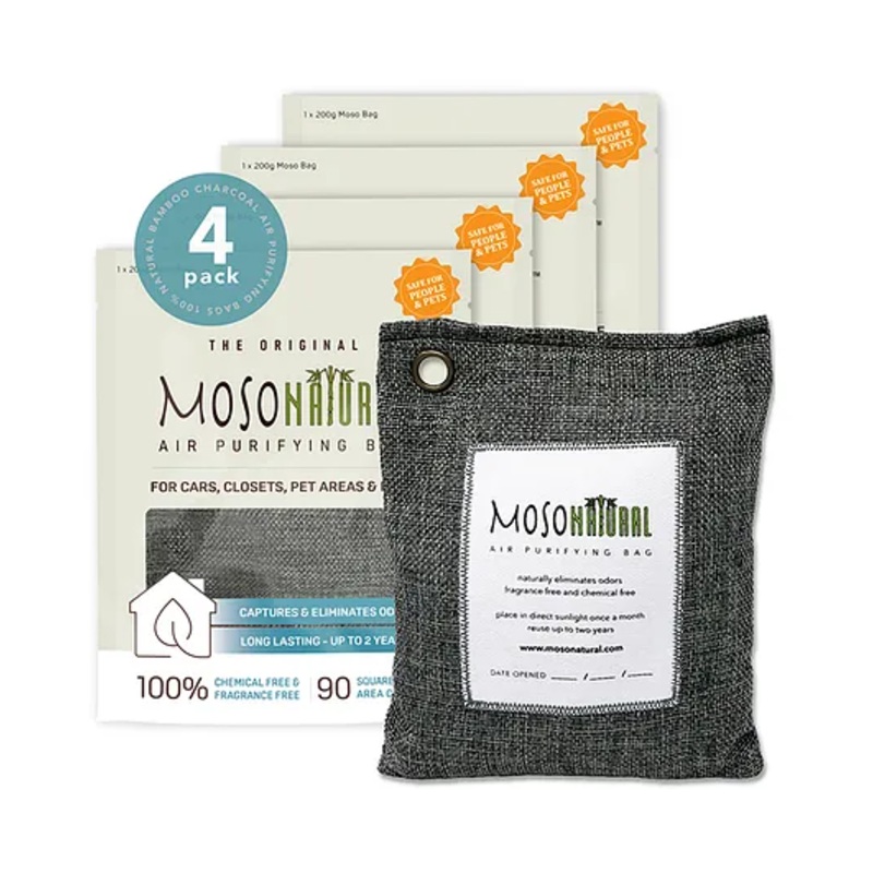 Moso Natural Odor Eliminator Chemical Free Unscented Premium Moso Bamboo Charcoal Air Purifying Bag 200g Pack of 4 - Charcoal