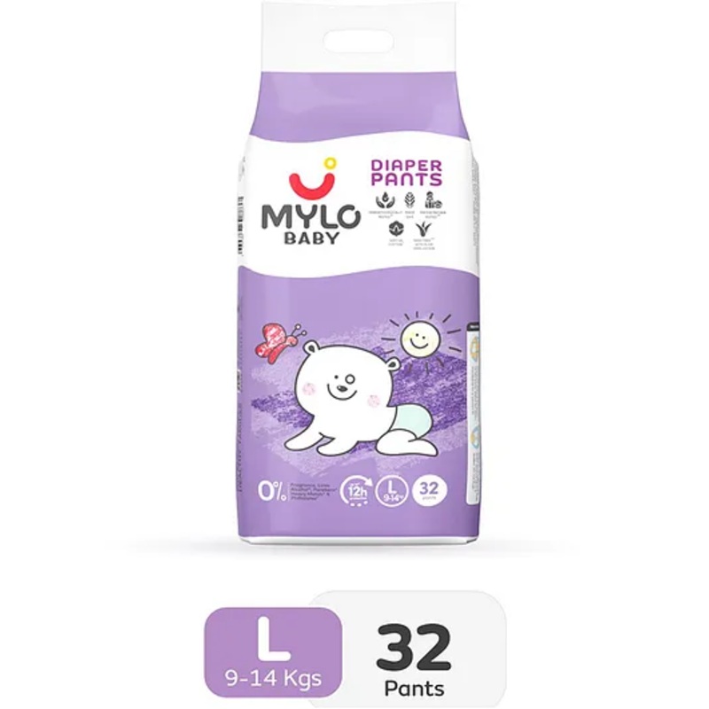 Mylo Baby Diaper Pants Large L Size 9-14 kgs with ADL Technology - 32 Count - 12 Hours Protection