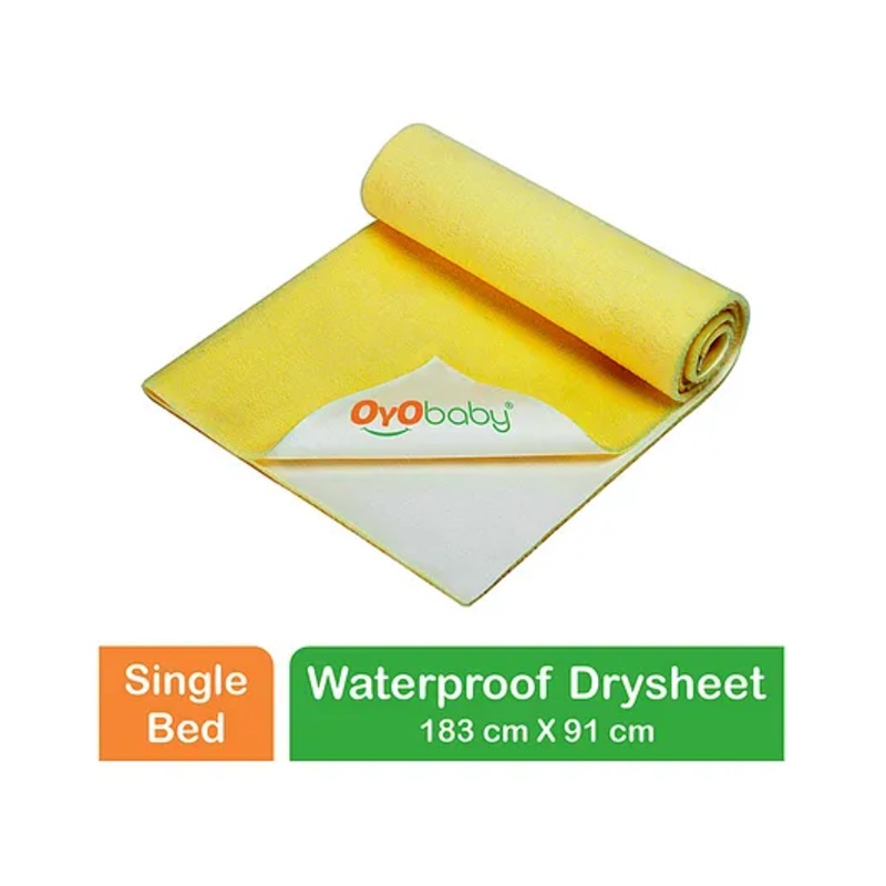 OYO BABY Anti-Piling Fleece Extra Absorbent Instant Dry Sheet, Baby Bed Protector, Waterproof Sheet, Single bed (72cm x 36cm), Yellow