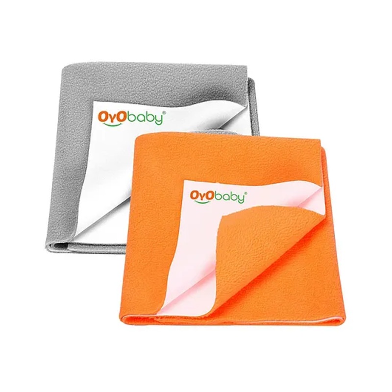 OYO BABY - Waterproof Baby Bed Protector Dry Sheets for New Born Babies - Reusable Mats Small (Grey + Peach)