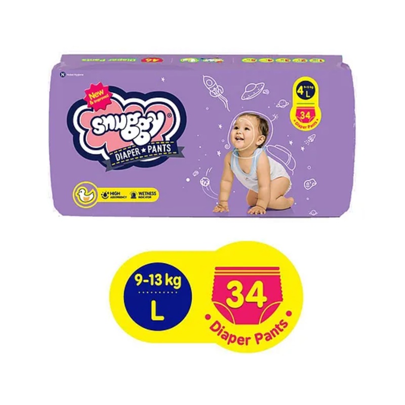 Snuggy Baby Diaper Pants Large 34 Diapers (Pack of 1), 9-13 kgs