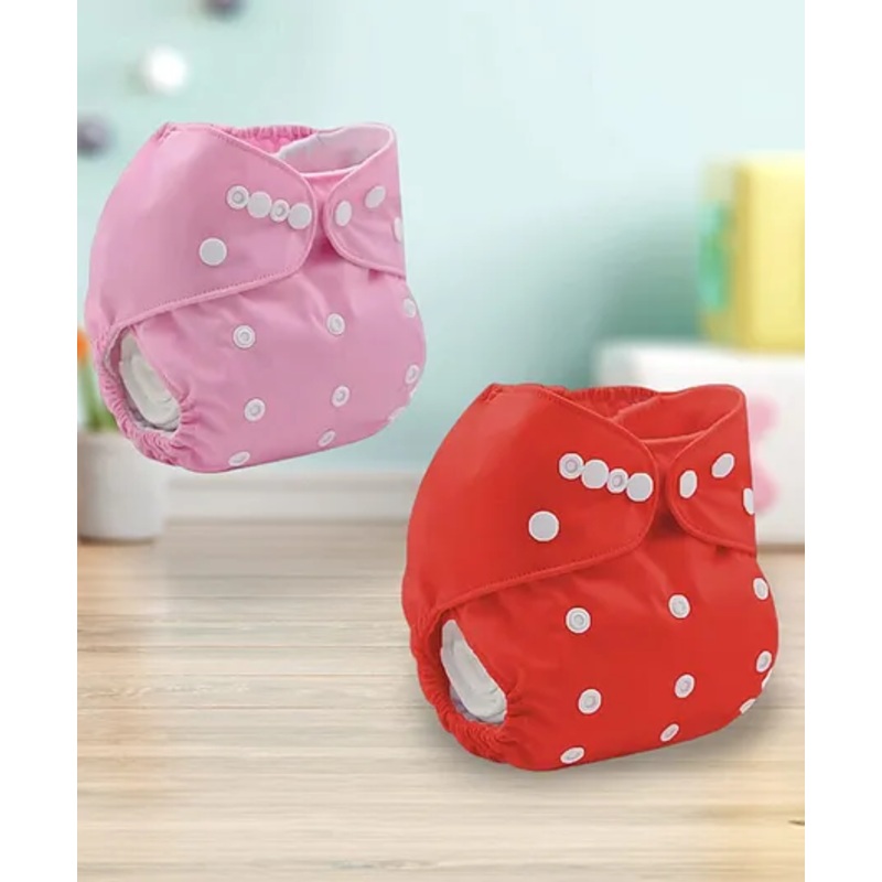 Sparkle Joy Free Size Reusable Cloth Diaper Without Insert Pack Of 2 - Pink & Red