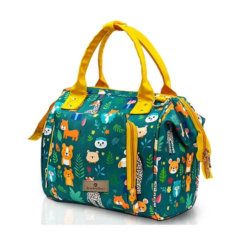 StarAndDaisy Bag for Mothers for Travel, Newborn Baby Diaper Bags with Multiple Pockets, Back Opening, Waterproof Pocket, Jungle Print - Green