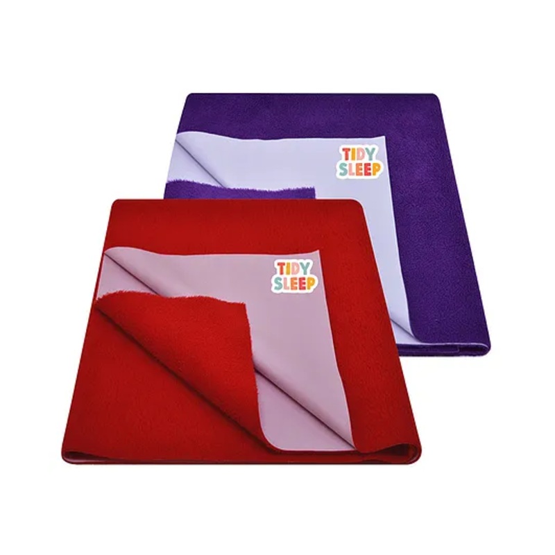 TIDY SLEEP  Waterproof Baby Bed Protector Dry Sheet For New Born Babies- Plum & Cherry Red Pack of 2 (Small)  L 70 x B 50 cm
