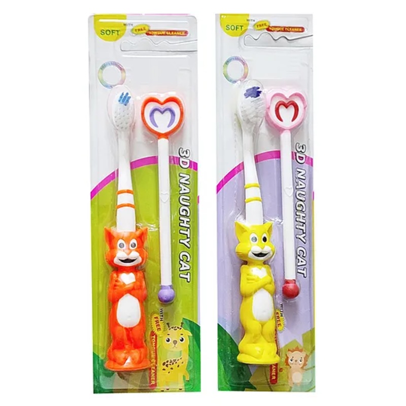Yunicorn Max YMX 539 Tom Shaped Toothbrush with Tongue Cleaner Pack of 2 (Color may vary)