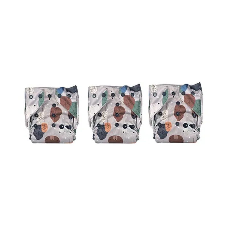 Adore Baby Unisize Adjustable Cloth Diaper with 5 Layer Charcoal Insert Bear Print Pack of 3  - Grey Brown
