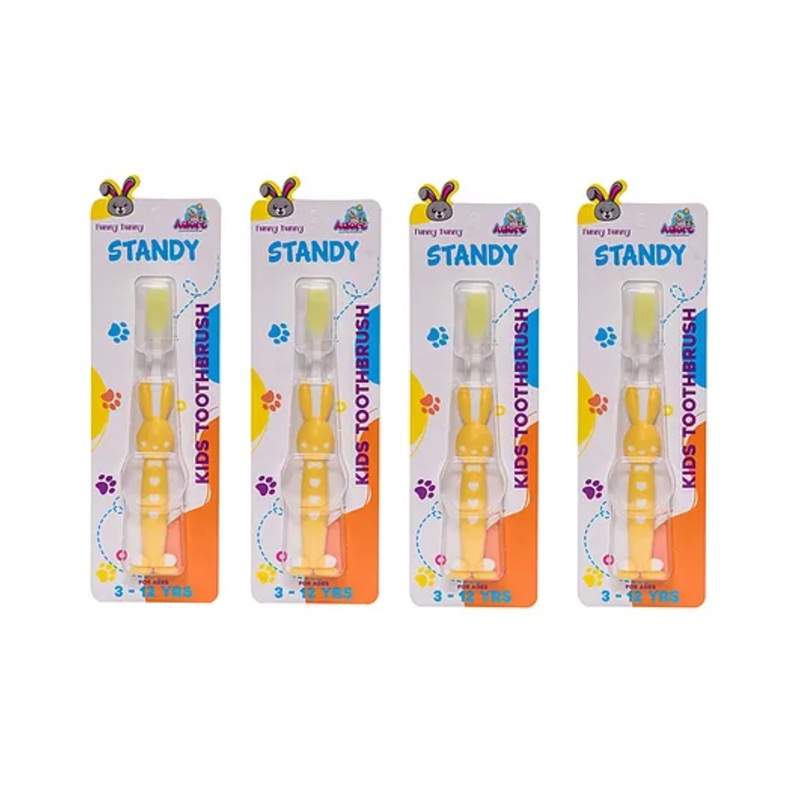Adore Standy Kids Toothbrush With Safety Case Pack of 4 - Yellow