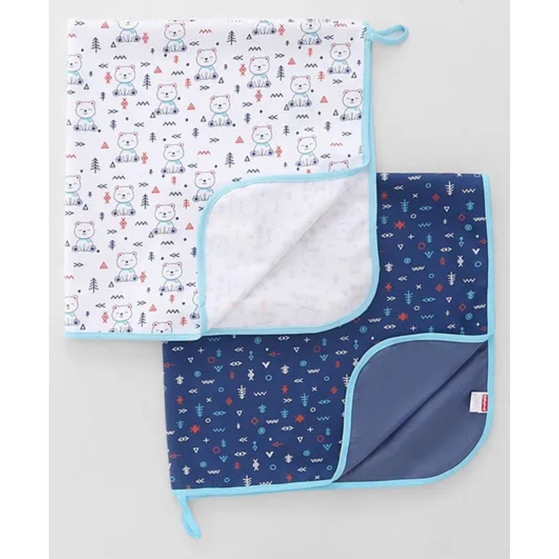 Babyhug Cotton Diaper Changing Mat Pack of 2 - Teddy & Geometric Print