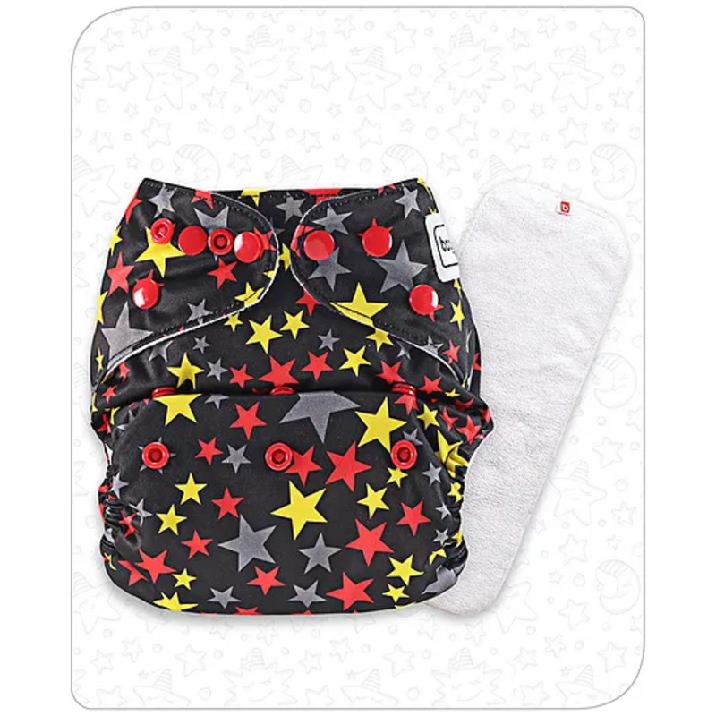 Babyhug Free Size Reusable Cloth Nappies With Insert Star Print - Black Red