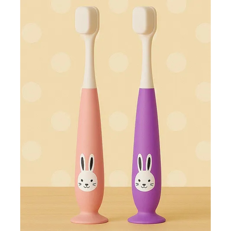 Badal Kidz Kids Bunny Toothbrush with Soft Silicone Head, Stand - Up Base - Pink & Purple (Pack Of 2)