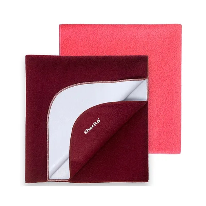 Cherilo Waterproof Baby Bed Protector Sheet Large Pack of 2 - Maroon & Salmon Rose