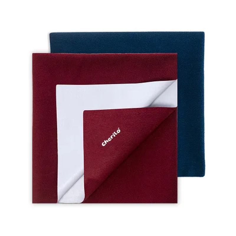 Cherilo Waterproof Baby Bed Protector Sheet Small Pack of 2 - Maroon & Navy Blue