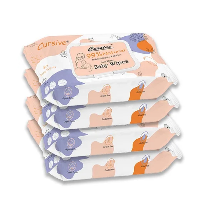 Cursive Soft Cleansing Baby Wipes with Aloe Vera, Coconut Oil Aloe Vera & Vitamin E, Soft and Paraben Free , Lid Pack , 80 sheets-Pack of 4 |baby wipes |wipes for baby | wet wipes for baby