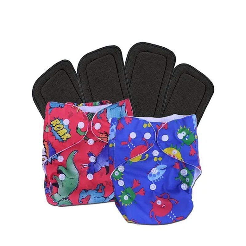 DearJoy Baby  Adjustable Cloth 2 Diapers with 4 Inserts - Blue and Red