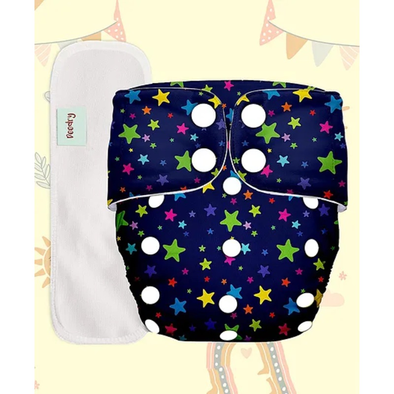 Deedry Reusable Adjustable Cloth Diapers with Insert Star Print -  Blue