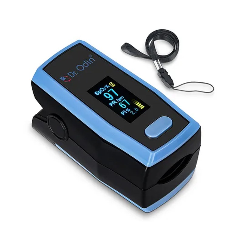 Dr. Odin A330N Pulse Oximeter | Blood Oxygen Saturation & Heart Rate Monitor  Low Battery Indicator (Black & Blue)