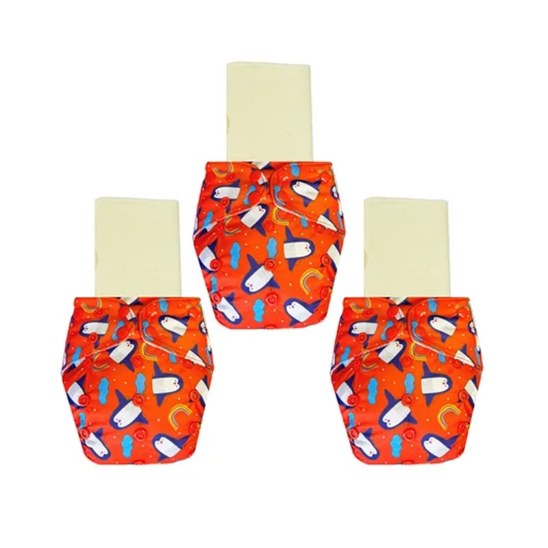 Dumbledo Cloth Diaper Free Size Leak Proof Eco-Friendly Reusable Adjustable Quick Dry Unisex With Insert Pack of 3 - Red