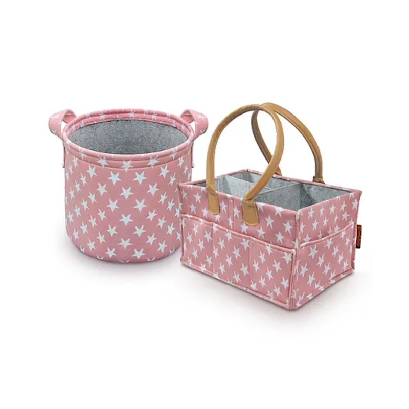 Hippo Diaper Bag Caddy with Toy Bin Star Print - Pink