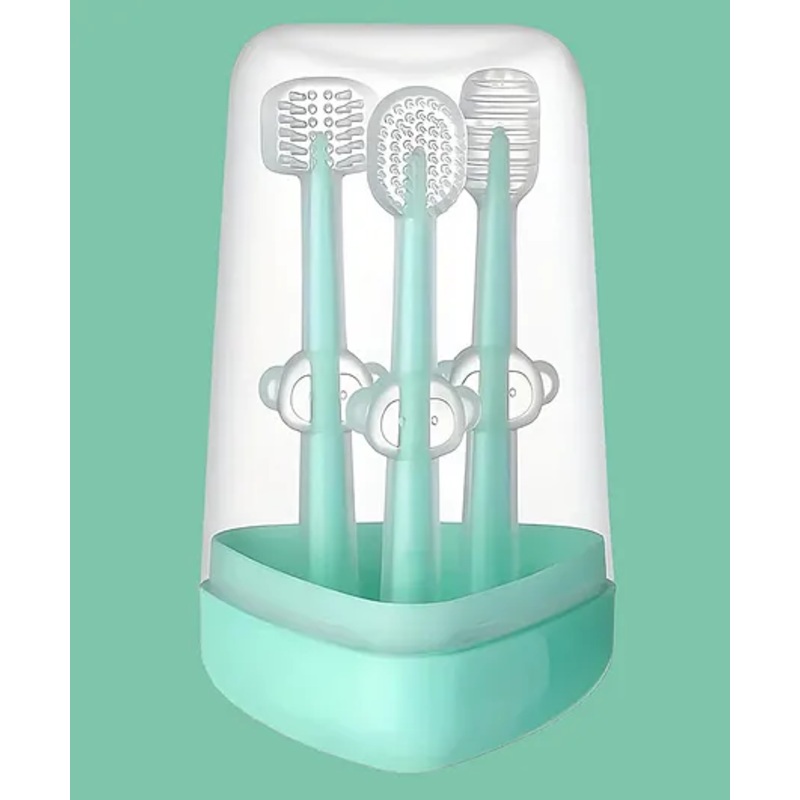 Joy Buzz Baby Toothbrush 3 in 1 Set Tongue Cleaner + U Shape Toothbrush + Toothbrush - Green