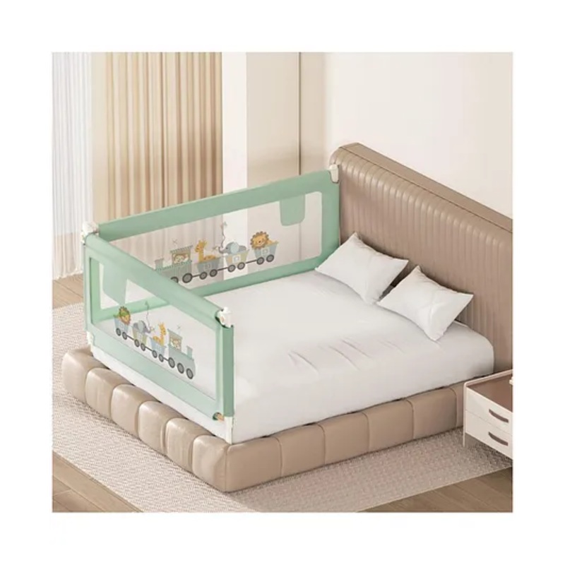 Kids Station Bed Rail Guard with Pocket  2 Side, Green (180 x 180 cm)  Adjustable Height & Baby Safety Barrier, Patent Designed (6ft x 6ft)