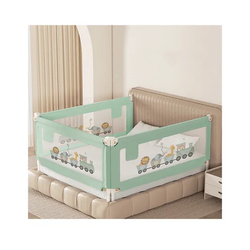 Kids Station Foldable Bed Safety Rail with Storage Pocket  3 Side, Green(180 x 150 cm, Height 80 cm)  Adjustable Guard for Queen Size Bed (6ft x 5ft), Patently Crafted
