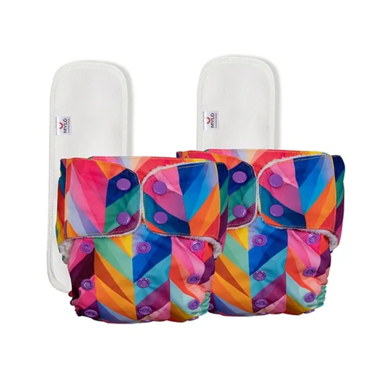 Mylo Baby Freesize Adjustable Cloth Diapers with 2 Free Insert Oeko Tex Certified Pack of 2 - Rainbow