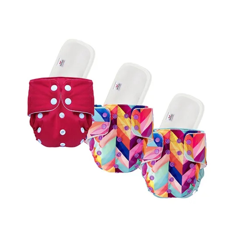 Mylo Baby Freesize Adjustable Cloth Diapers with 3 Free Insert Oeko Tex Certified Pack of 3 - Red  Rainbow Multicolour