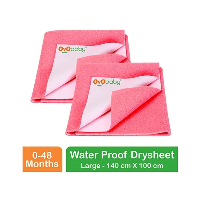 OYO BABY Anti-Piling Fleece Extra Absorbent Instant Dry Sheet, Baby Bed Protector, Waterproof Sheet, Large (140cm x 100cm), Pack of 2 - Salmon Rose