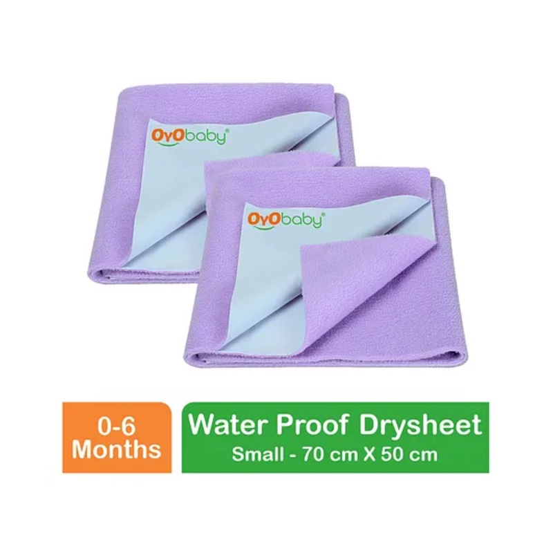 OYO BABY Anti-Piling Fleece Extra Absorbent Instant Dry Sheet, Baby Bed Protector, Waterproof Sheet, Small (70cm x 50cm), Pack of 2 - Violet