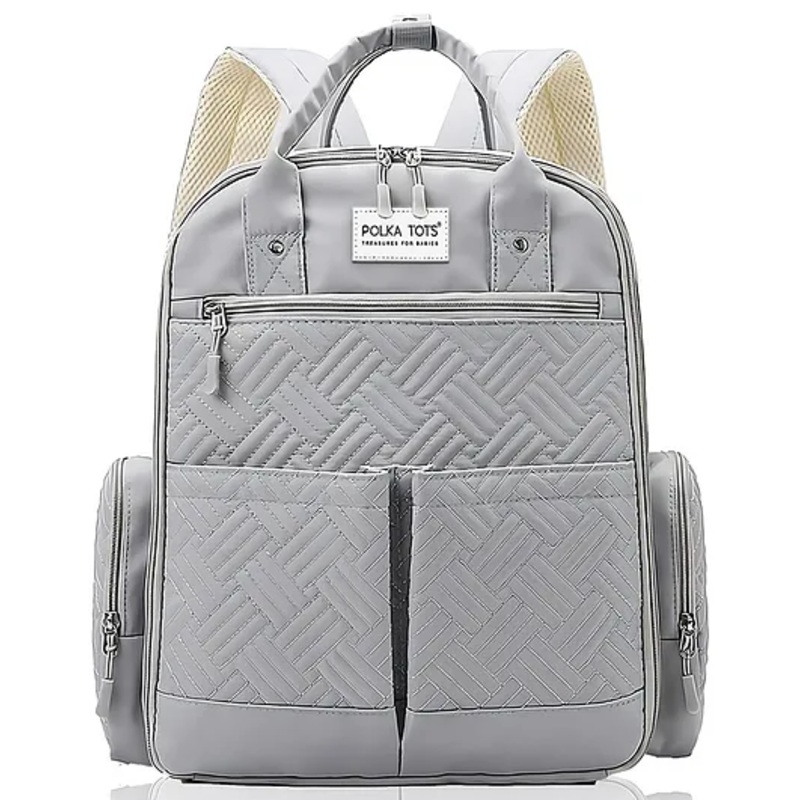 Polka Tots Premium Large Capacity ChicClass Diaper Bag - Multifunctional Travel Diaper BackPack With 10+ Pockets for Parents - Solid Grey