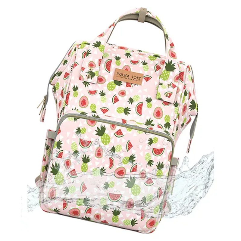Polka Tots Premium Large Capacity Diaper Bag  Multifunctional Travel Backpack with 17 Pockets for Moms & Dads (Watermelon Design)